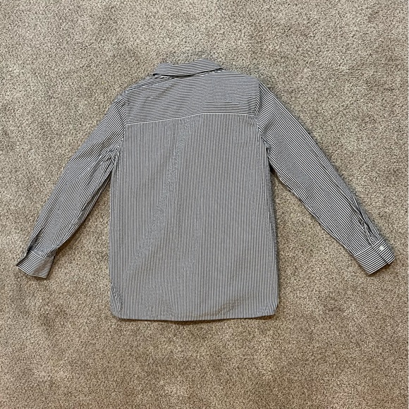 Lafayette 148 Ruxton Stripe Cotton Poplin Button Shirt Castle Grey Silver Medium - Picture 7 of 8